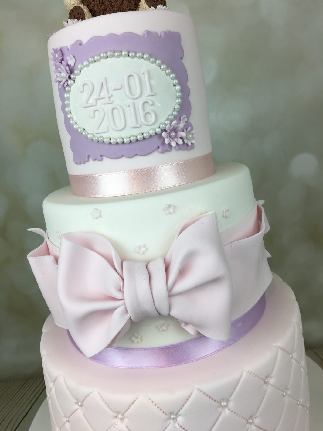 Christening Cake - Lilac and Pink With Teddy Bear Topper - Mel's ...