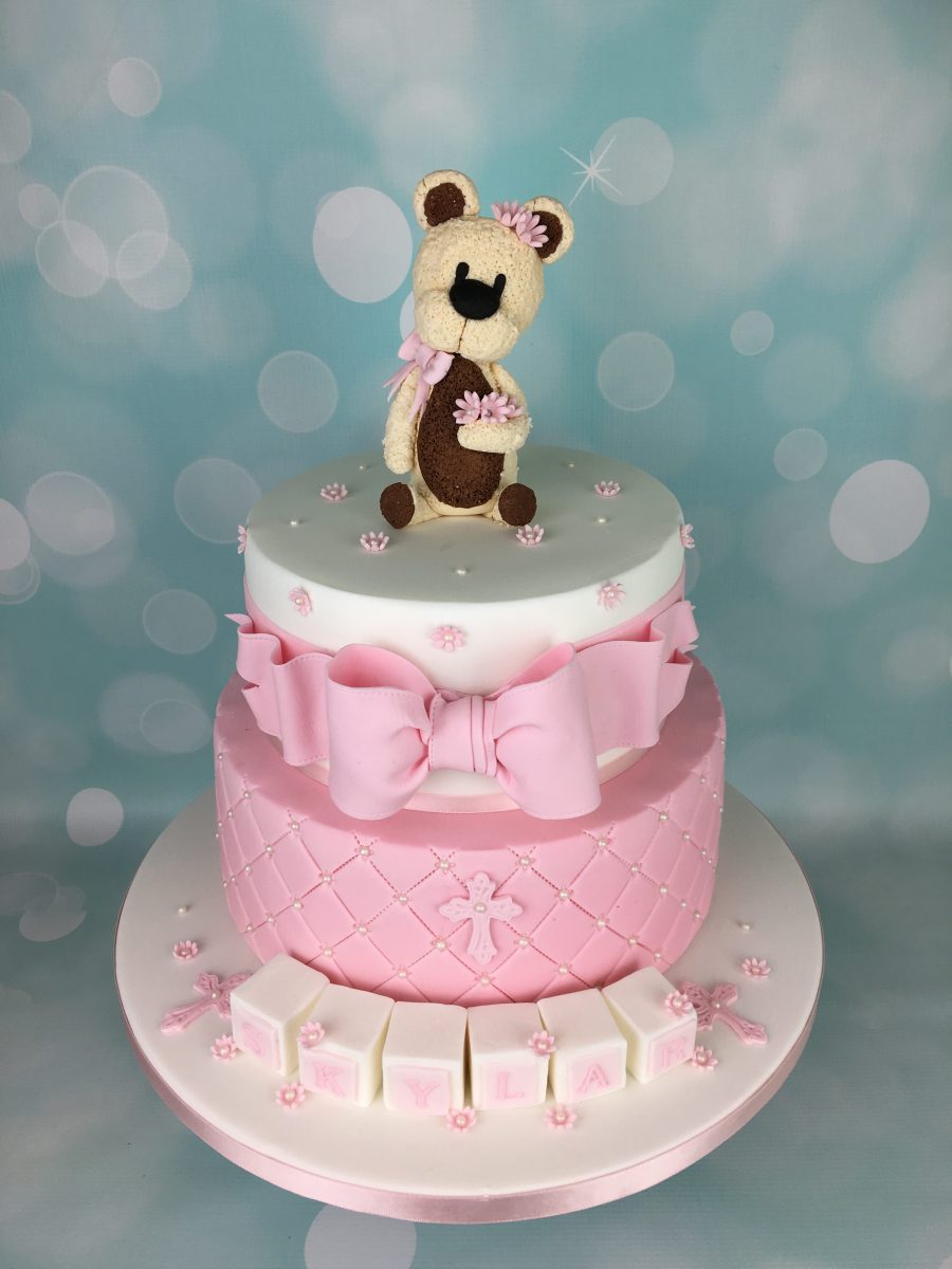 Pink Christening Cake With Teddy Bear Topper - Mel's Amazing Cakes