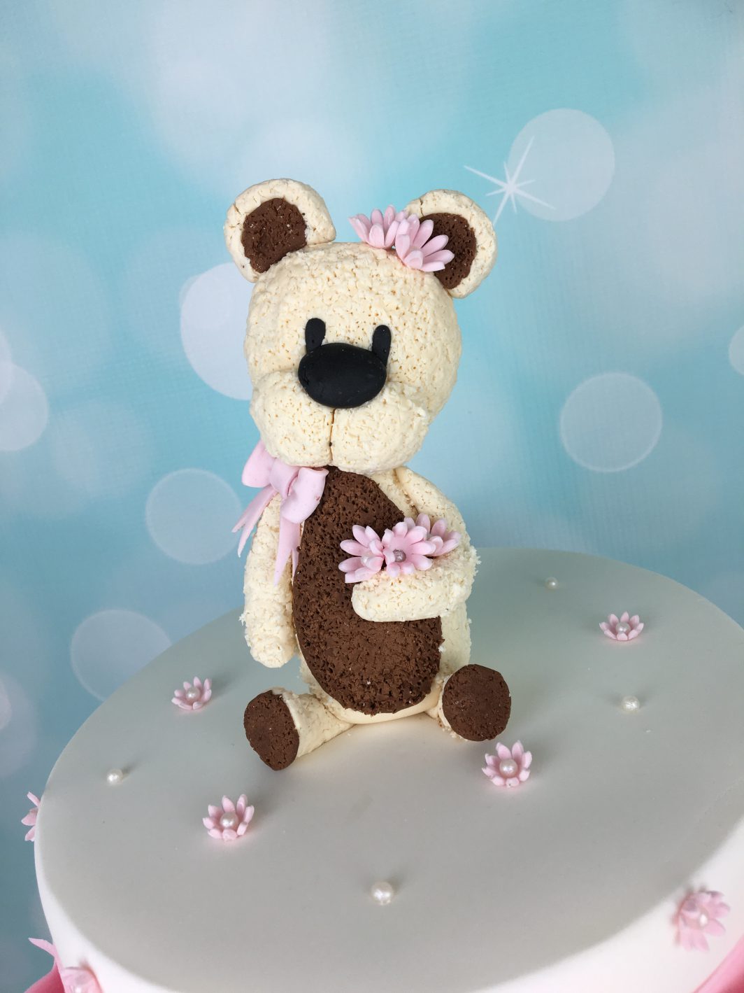 Pink Christening Cake With Teddy Bear Topper - Mel's Amazing Cakes
