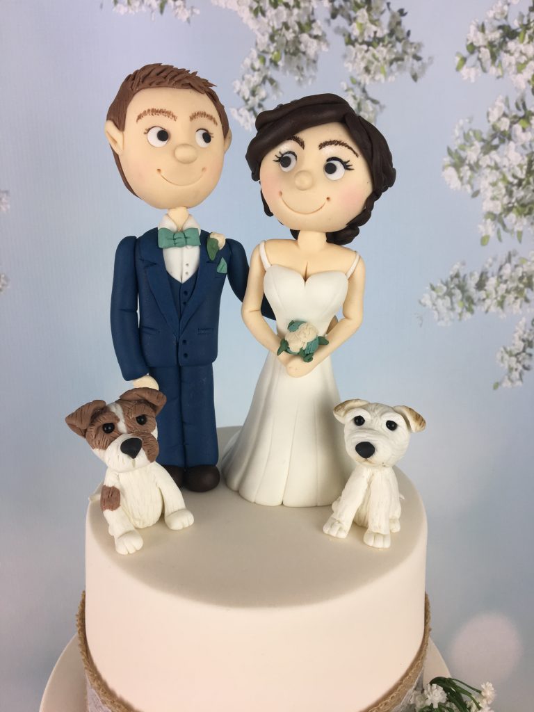 Hessian and lace wedding cake with bride and groom topper - Mel's ...