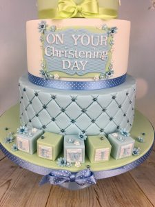 blue and green christening cake
