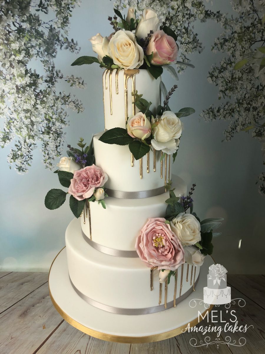 Silk Flower Wedding Cake