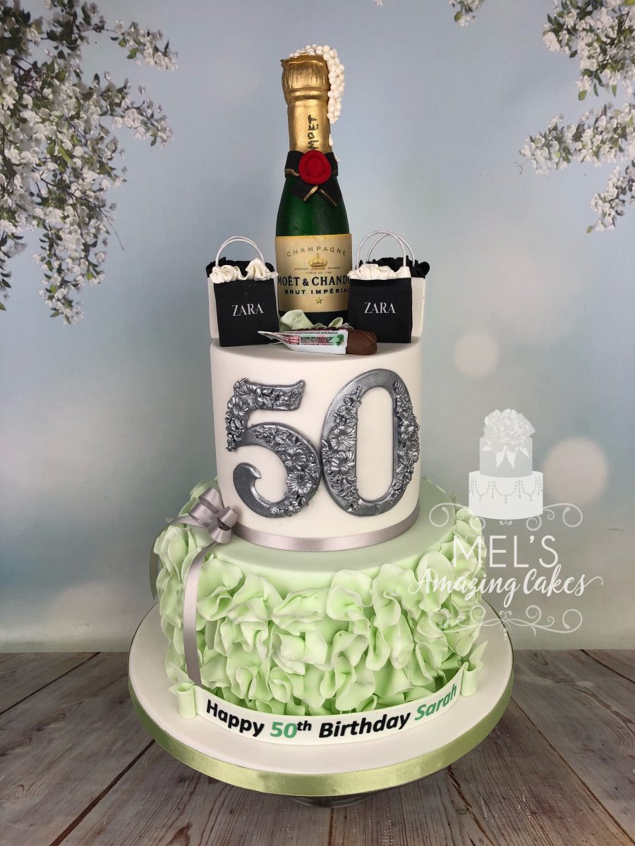 Prosecco and Shopping 50th Birthday Cake - Mel's Amazing Cakes