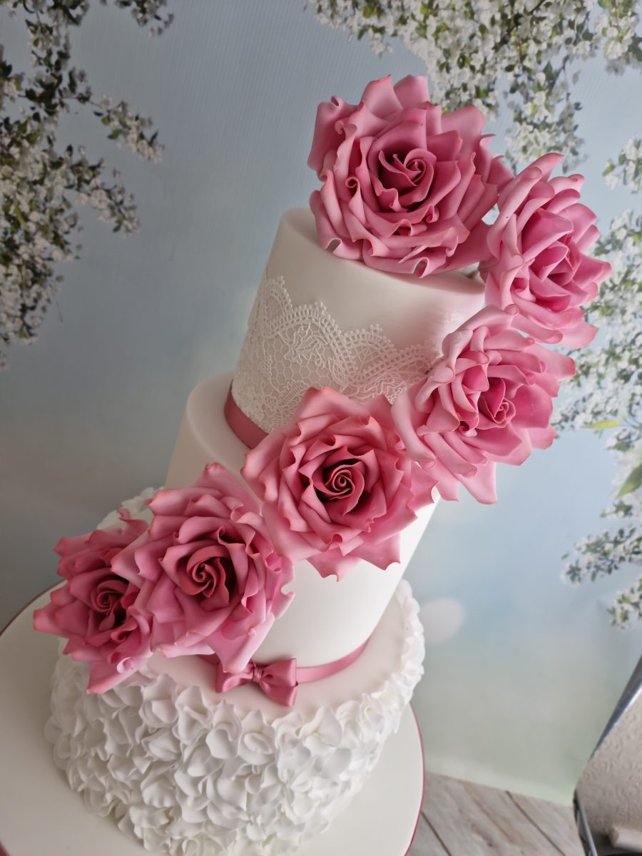Cascading roses wedding cake