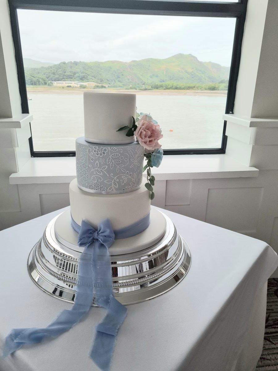 dusky blue wedding cake